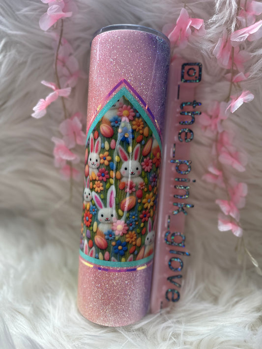 RTS {Floral Bunnies} 32oz Skinny Tumbler