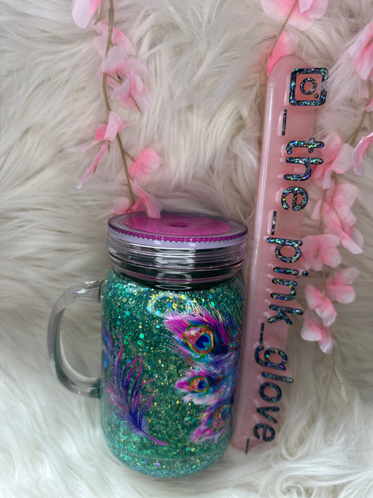 RTS {Peacock Presence} 20oz Snow Globe Tumbler