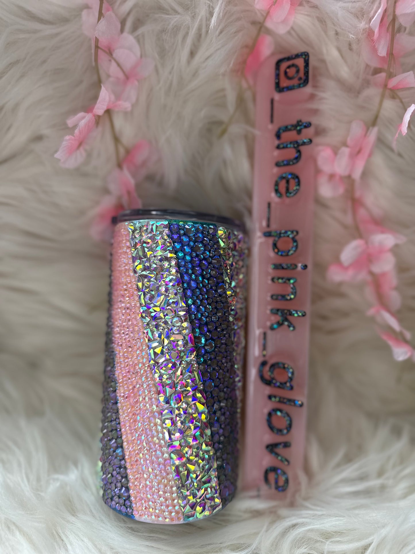RTS {Glass Rhinestone Purple Opal Pink Twist} 16oz Skinny Tumbler