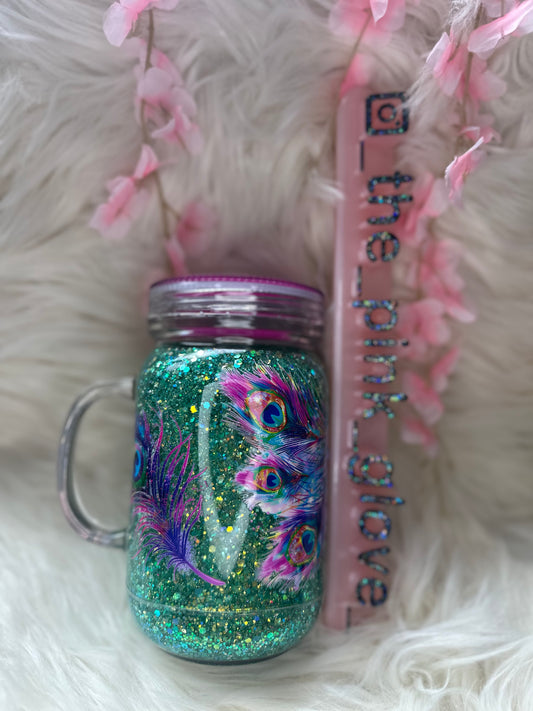 RTS {Peacock Presence} 20oz Snow Globe Tumbler
