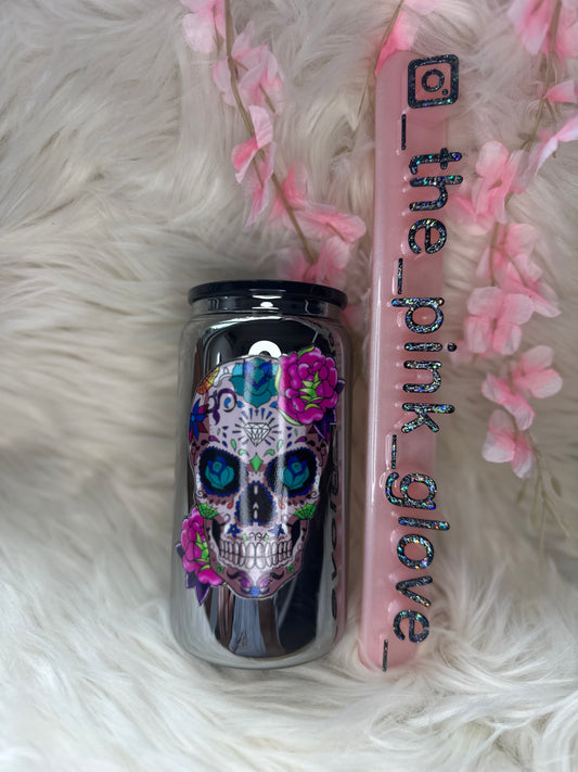 RTS {Sugar Skull} 16oz Mirror Glass Tumbler