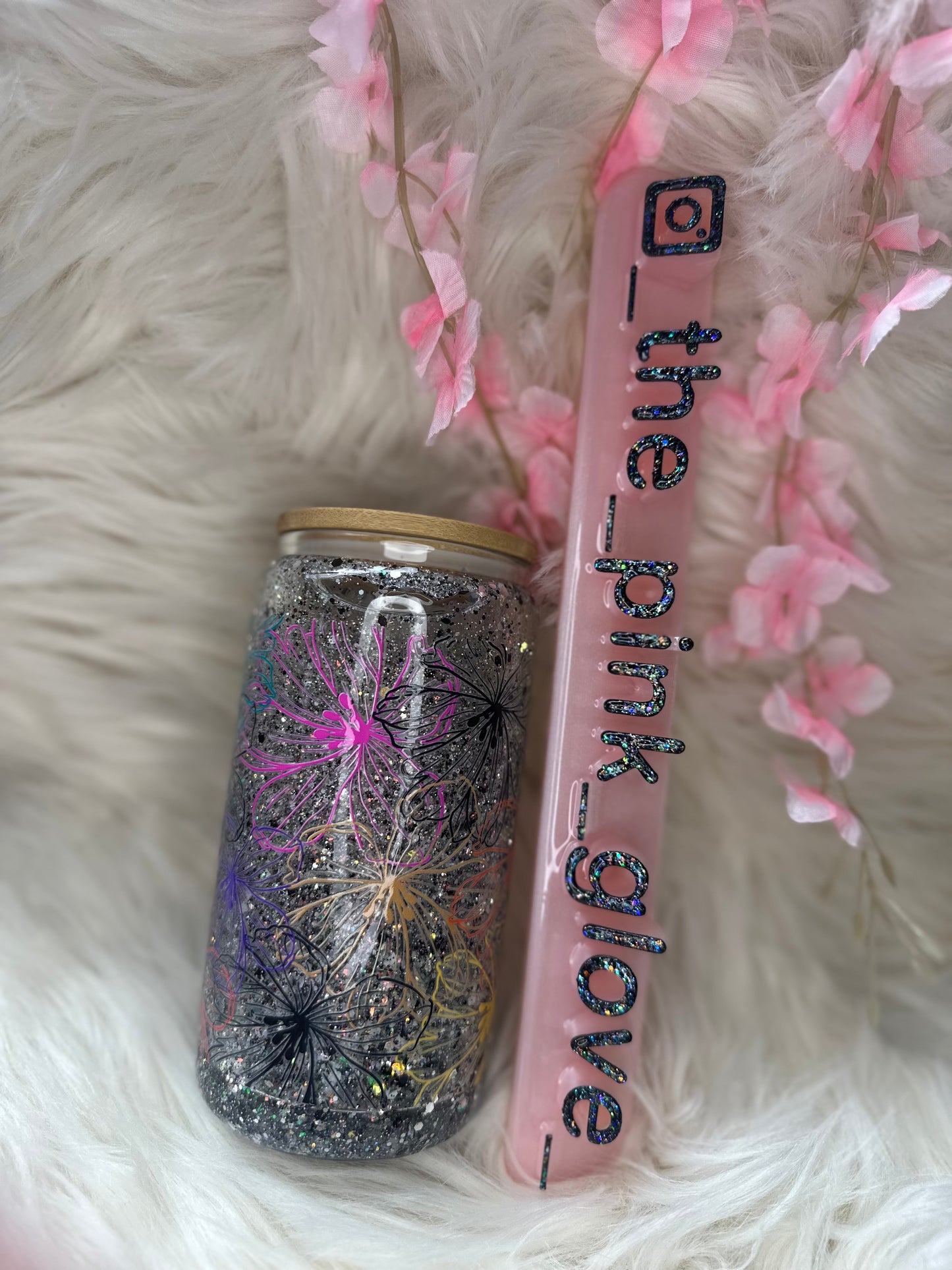 RTS {Flower Outline} 16oz Glass Snow Globe