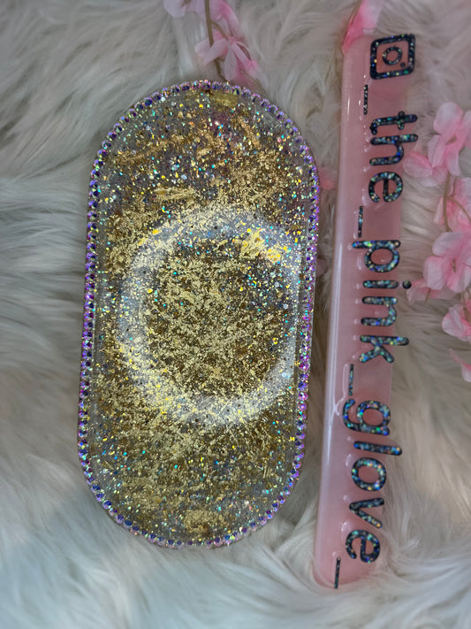 RTS {Gold With Glass Rhinestones} Resin Tray