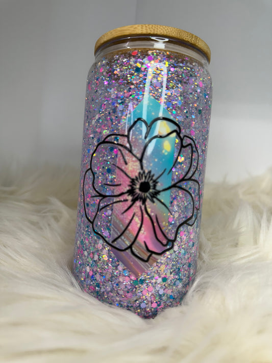 RTS {Black Outline Flower} 16oz Glass Snow Globe